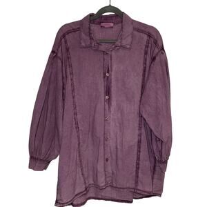 Marisima Womens One Size Purple Button Down Tunic Top Lagenlook Made Italy Boho